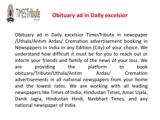 Obituary ad in Daily excelsior