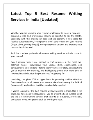 Professional Resume Writing Services in India