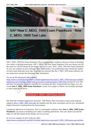 SAP New C_MDG_1909 Exam Pass4sure - New C_MDG_1909 Test Labs