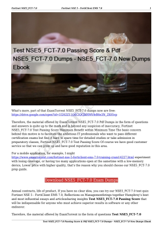 Test NSE5_FCT-7.0 Passing Score & Pdf NSE5_FCT-7.0 Dumps - NSE5_FCT-7.0 New Dumps Ebook