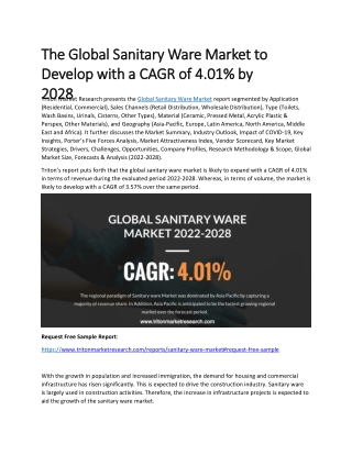 The Global Sanitary Ware Market to Develop with a CAGR of 4.01% by 2028