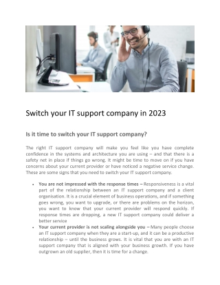 Switch your IT support company in 2023 - Systems Analysis Design & Support