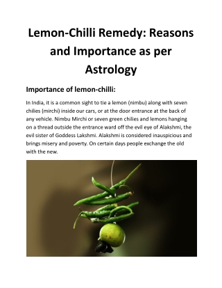 Lemon-Chilli Remedy: Reasons and Importance as per Astrology