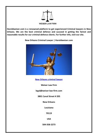 New Orleans Criminal Lawyer | Haroldweiser.com