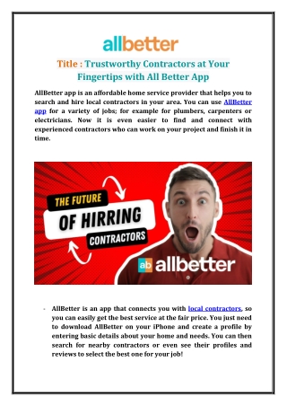 Trustworthy Contractors at Your Fingertips with All Better App