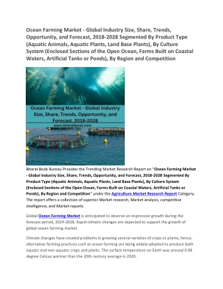 Ocean Farming Market - Global Industry Size, Share, Trends, Opportunity, and Forecast, 2018-2028