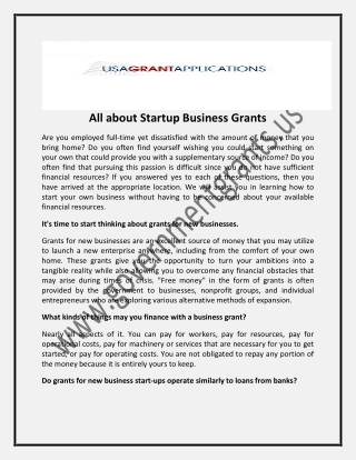 All about Startup Business Grants