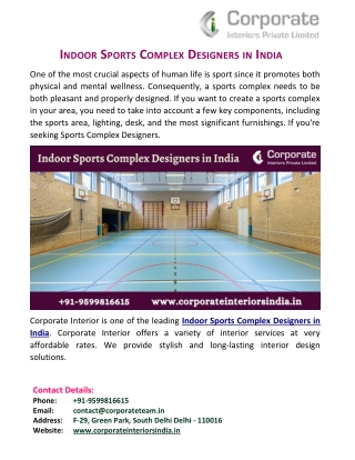 Indoor Sports Complex Designers in India