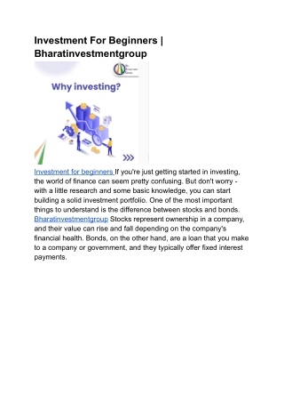 Investment For Beginners _ Bharatinvestmentgroup