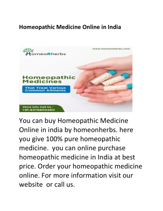 Homeopathic Medicine Online in India | Homeonherbs