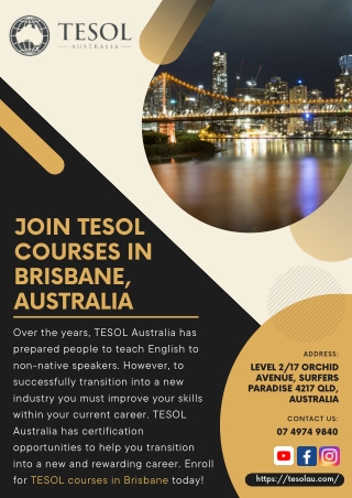 Join TESOL Courses in Brisbane, Australia