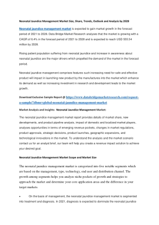 Neonatal Jaundice Management Market Size, Share, Trends, Outlook and Analysis by 2028