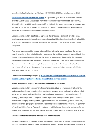 Vocational Rehabilitation Service Market to Hit US 95332.07 Billion with Forecast to 2028