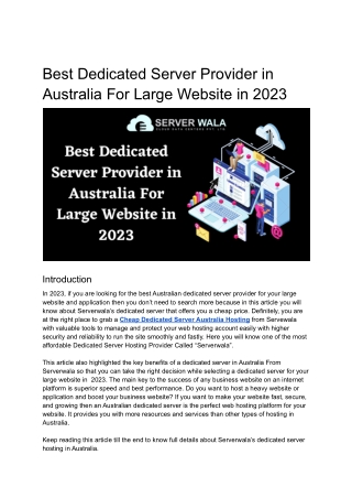 _Best Dedicated Server Provider in Australia For Large Website in 2023