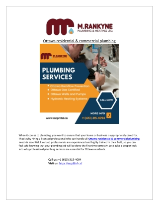 Ottawa residential & commercial plumbing by M.Rankyne