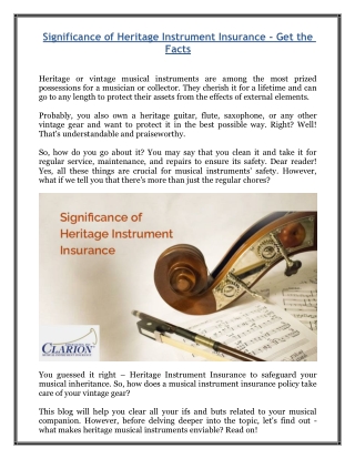 Significance of Heritage Instrument Insurance - Get the Facts