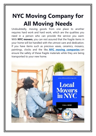 NYC Moving Company for All Moving Needs