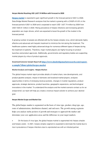 Herpes Market Reaching US 1,627.74 Million with Forecast to 2028