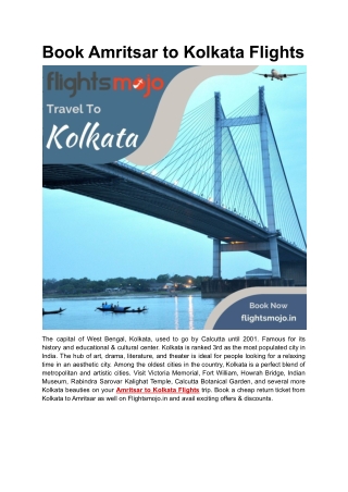 Book Amritsar to Kolkata Flights