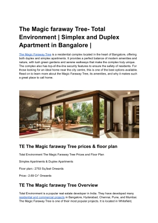 The Magicfaraway Tree Total Environment |Simplex & Duplex Apartment in Bangalore