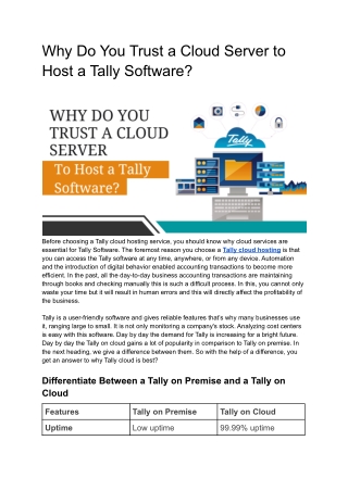 Why Do You Trust a Cloud Server to Host a Tally Software