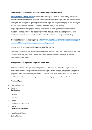 Nutrigenomics Testing Market Size, Share, Growth and Forecast to 2029