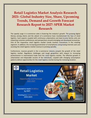 Retail Logistics Market Analysis Research 2021- Global Industry Size, Share 2027