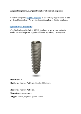 Surgical Implants, Largest Supplier of Dental Implants