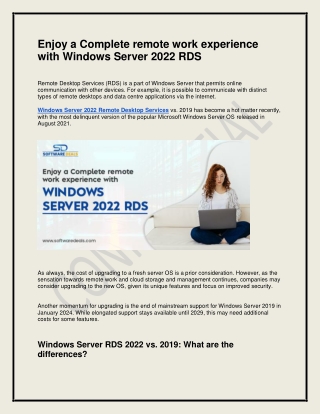 Enjoy a Complete remote work experience with Windows Server 2022 RDS