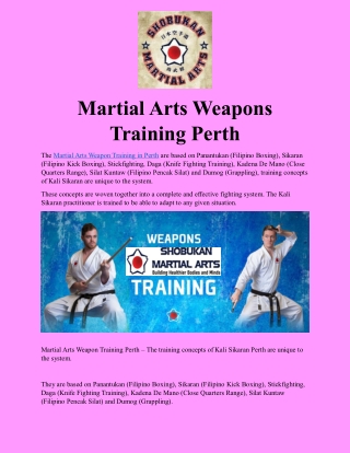 Martial Arts Weapons Training in Perth