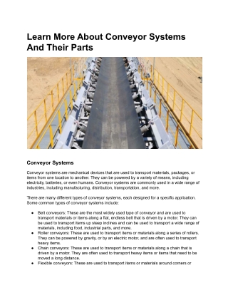 Learn More About Conveyor Systems And Their Parts