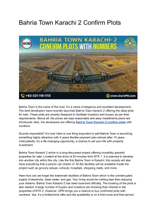 Bahria Town Karachi 2 Confirm Plots