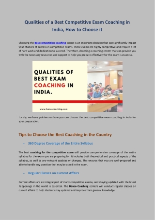 Qualities of a Best Competitive Exam Coaching in India, How to Choose it