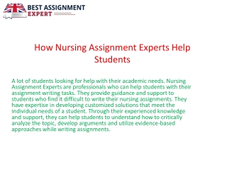 How Nursing Assignment Experts Help Students.
