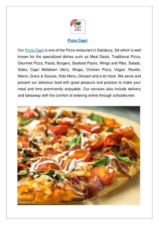 Get 10% off order now - Pizza Capri Salisbury Menu