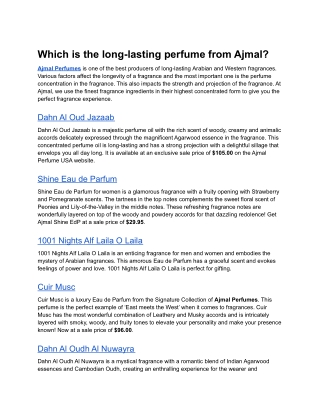 Which is the long-lasting perfume from Ajmal