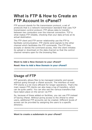 What is FTP account & how to create it in CPanel