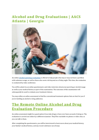 Alcohol and Drug Evaluations  AACS Atlanta  Georgia