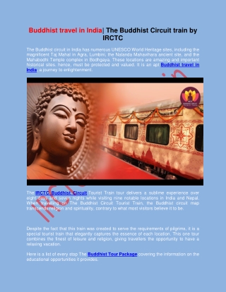 Buddhist travel in India The Buddhist Circuit train by IRCTC