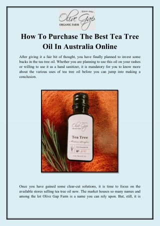 How To Purchase The Best Tea Tree Oil In Australia Online