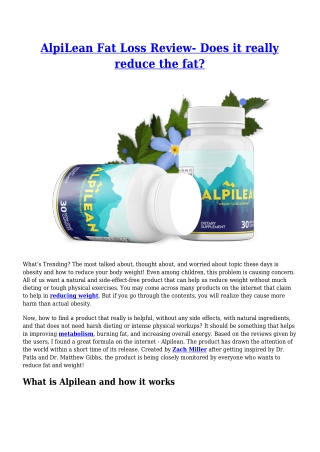 AlpiLean Fat Loss Review- Does it really reduce the fat?