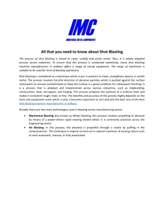 All that you need to know about Shot Blasting