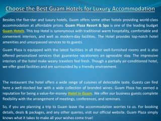 Choose the Best Guam Hotels for Luxury Accommodation