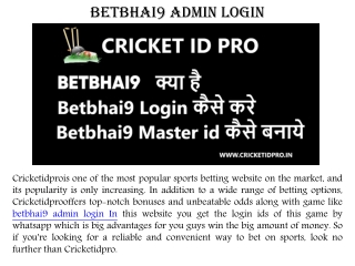 Betbhai9 Admin Login