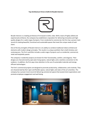 Top Architecture Firms in Delhi At Resaiki Interiors