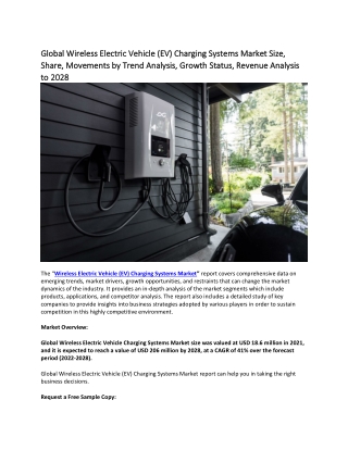 Global Wireless Electric Vehicle (EV) Charging Systems Market Size, Share.