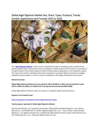 Global Algal Pigments Market Size, Share, Types, Products, Trends, Growths .