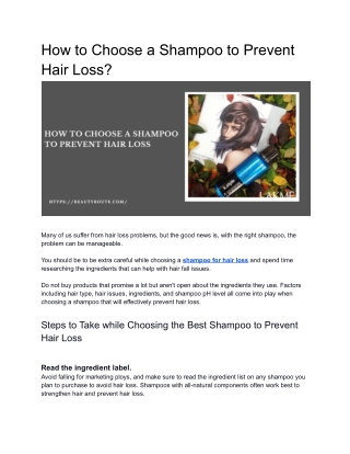 How to Choose a Shampoo to Prevent Hair Loss