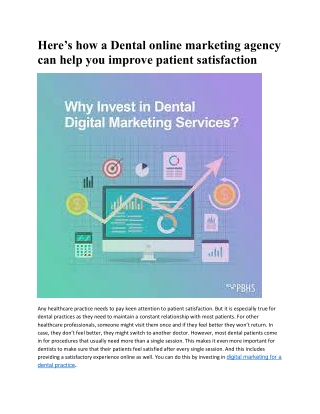 Here’s how a Dental online marketing agency can help you improve patient satisfaction