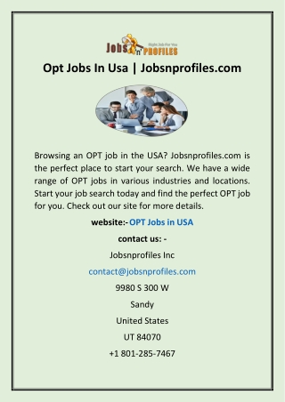 Opt Jobs In Usa | Jobsnprofiles.com
